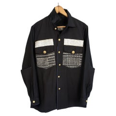  Lurex Tweed Jacket Cotton Black French Used Silver Vintage Repurposed Medium