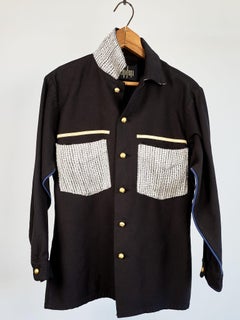 Vintage-Repurposed-Militärjacke aus schwarzem, weißem Tweed, J Dauphin Medium