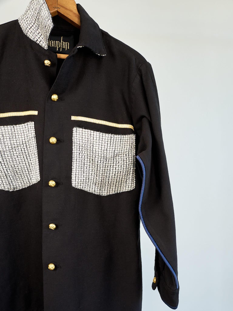 Vintage Repurposed Military Jacket Black White Tweed J Dauphin Medium