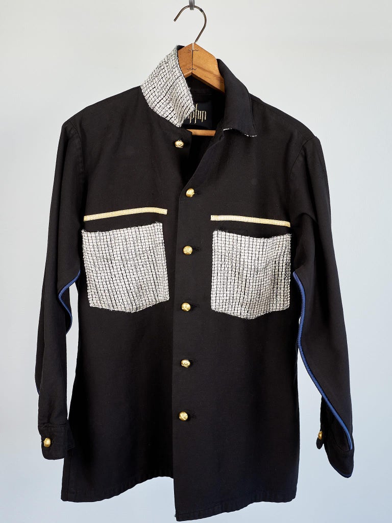 Vintage Repurposed Military Jacket Black White Tweed J Dauphin Medium