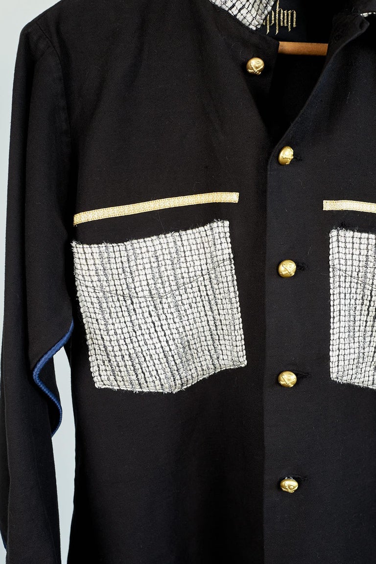 Vintage Repurposed Military Jacket Black White Tweed J Dauphin Medium