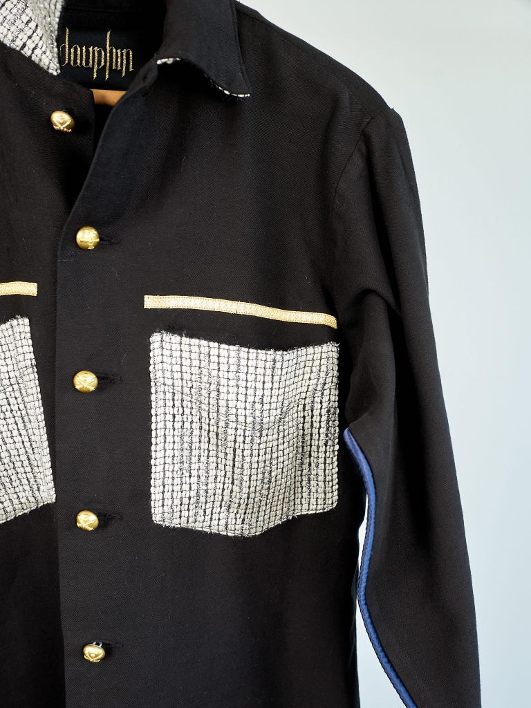 Vintage Repurposed Military Jacket Black White Tweed J Dauphin Medium