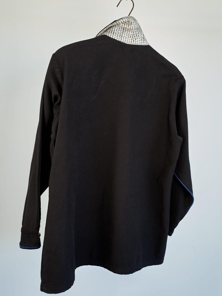 Vintage Repurposed Military Jacket Black White Tweed J Dauphin Medium