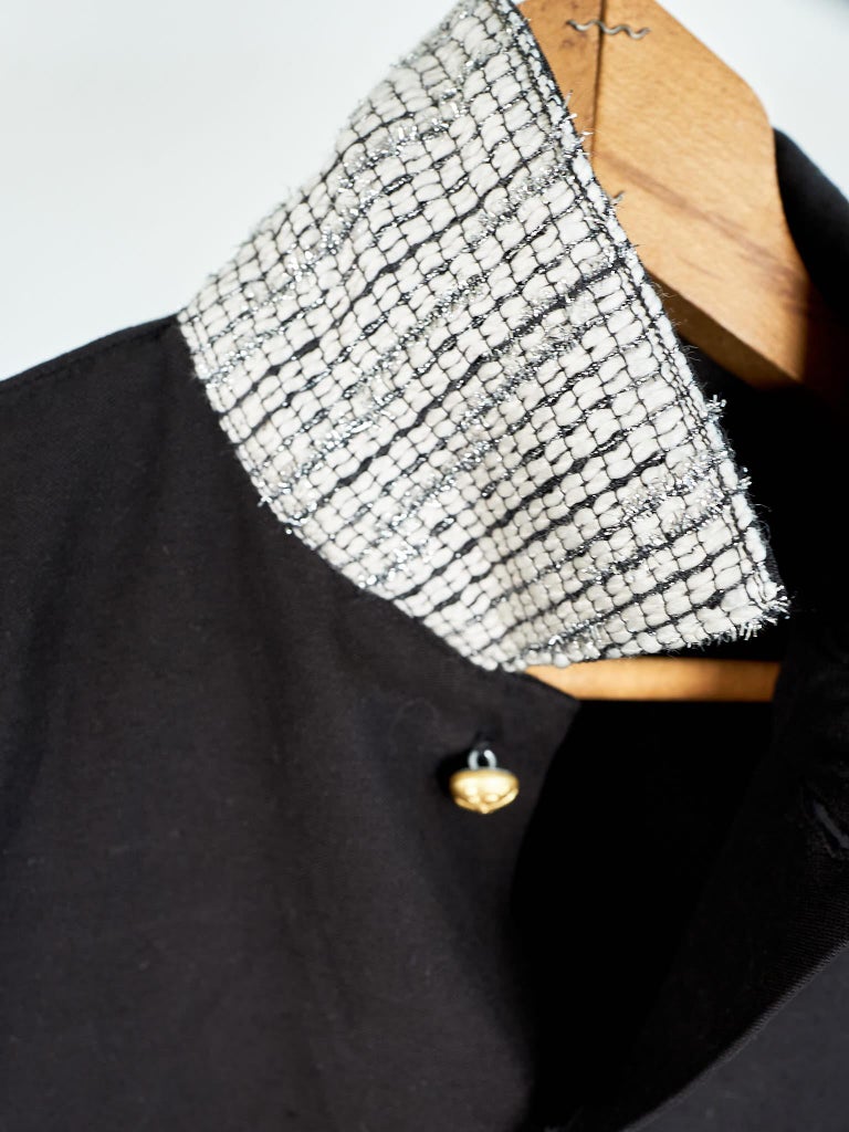 Vintage Repurposed Military Jacket Black White Tweed J Dauphin Medium