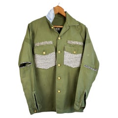 Vintage  Military Jacket Green Sequin Tweed Small