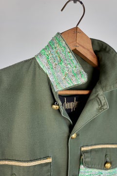 Vintage Repurposed Military Jacket Green Silver Lurex Tweed J Dauphin Small