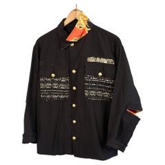 Used Repurposed Military Jacket Printed Silk Lurex Tweed J Dauphin Medium