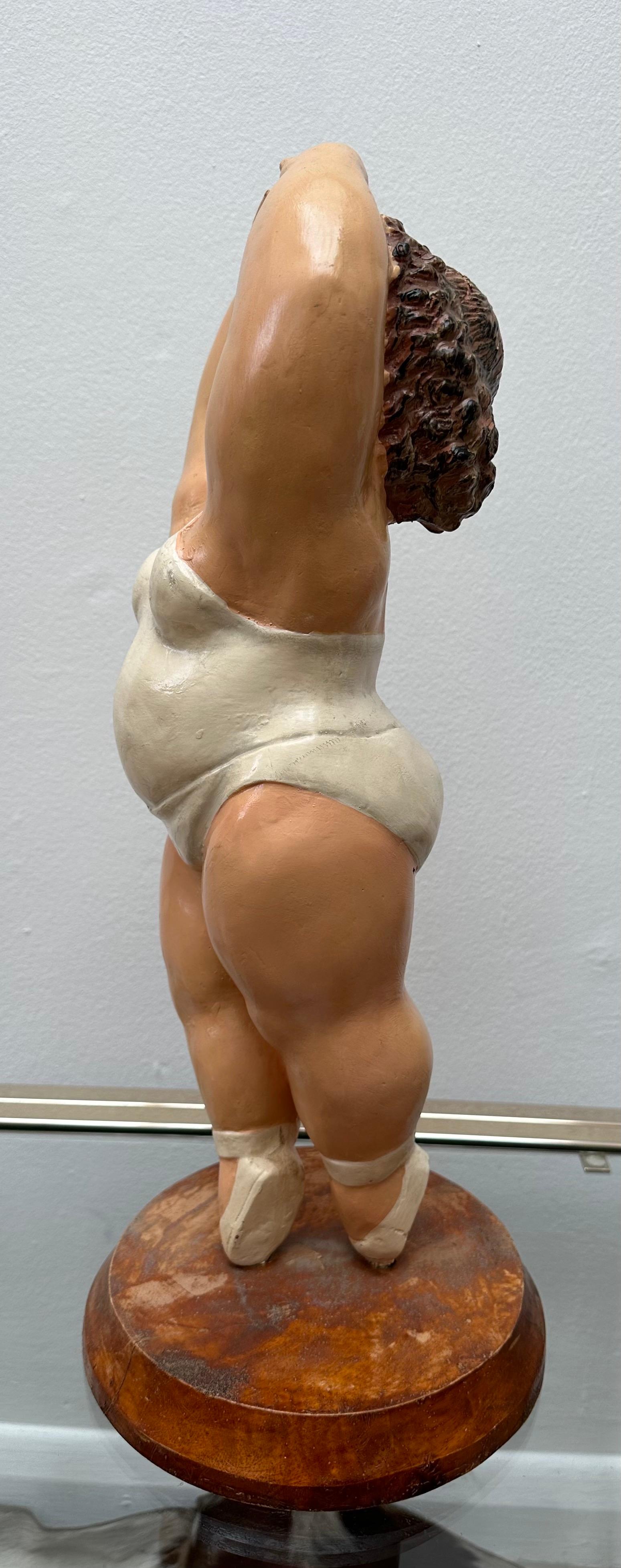 Hand-Painted Vintage Resin Ballerina En Pointe Molden Hand Painted Figurine Botero Style
