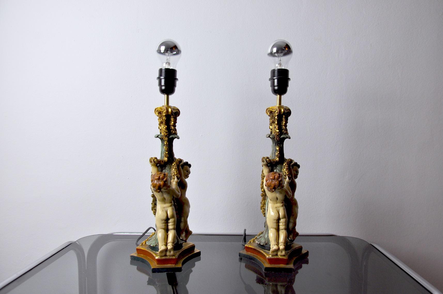 Vintage Resin Cherub Lamps, France, 1970, Set of 2 In Good Condition For Sale In BARCELONA, ES