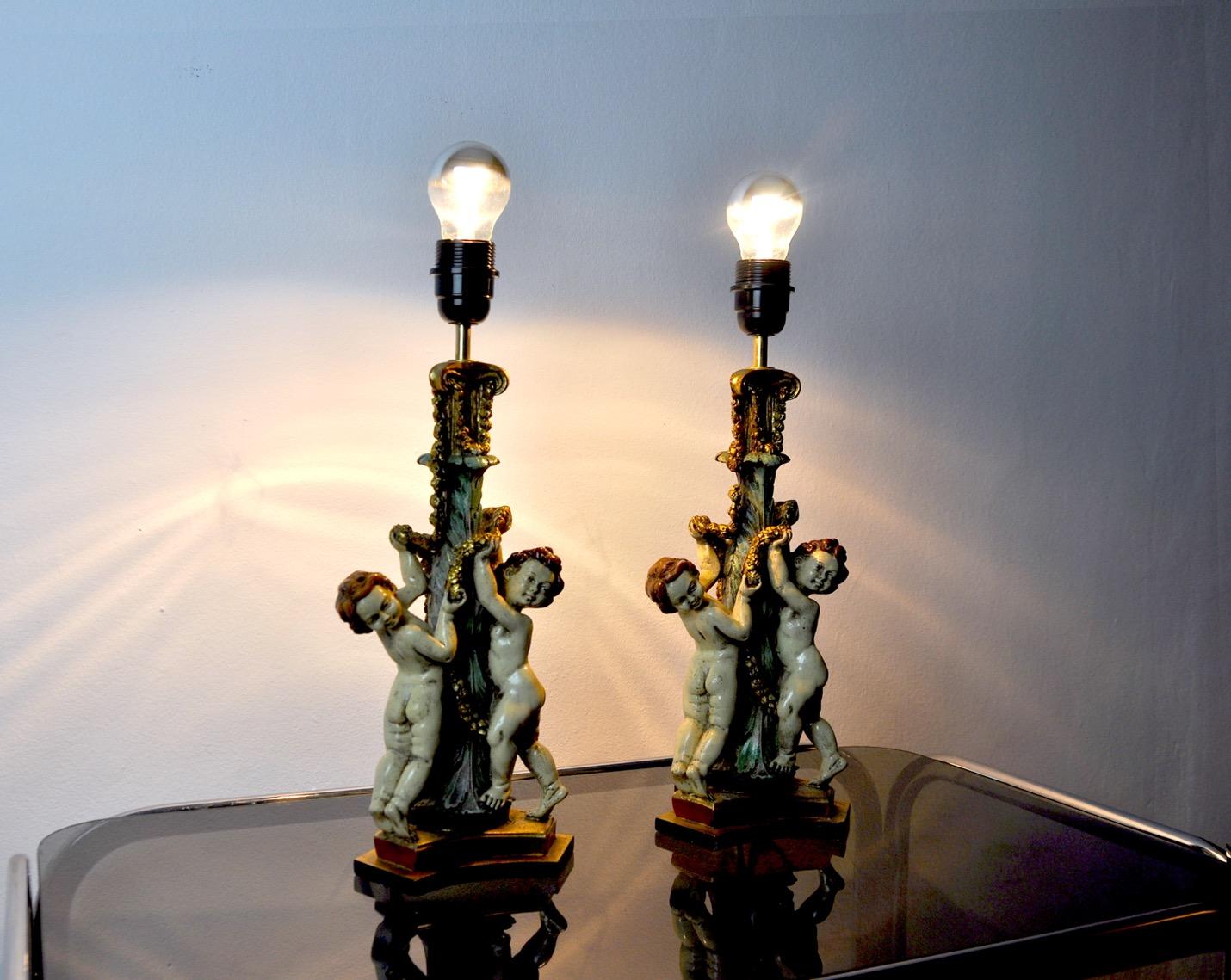 Vintage Resin Cherub Lamps, France, 1970, Set of 2 For Sale 2