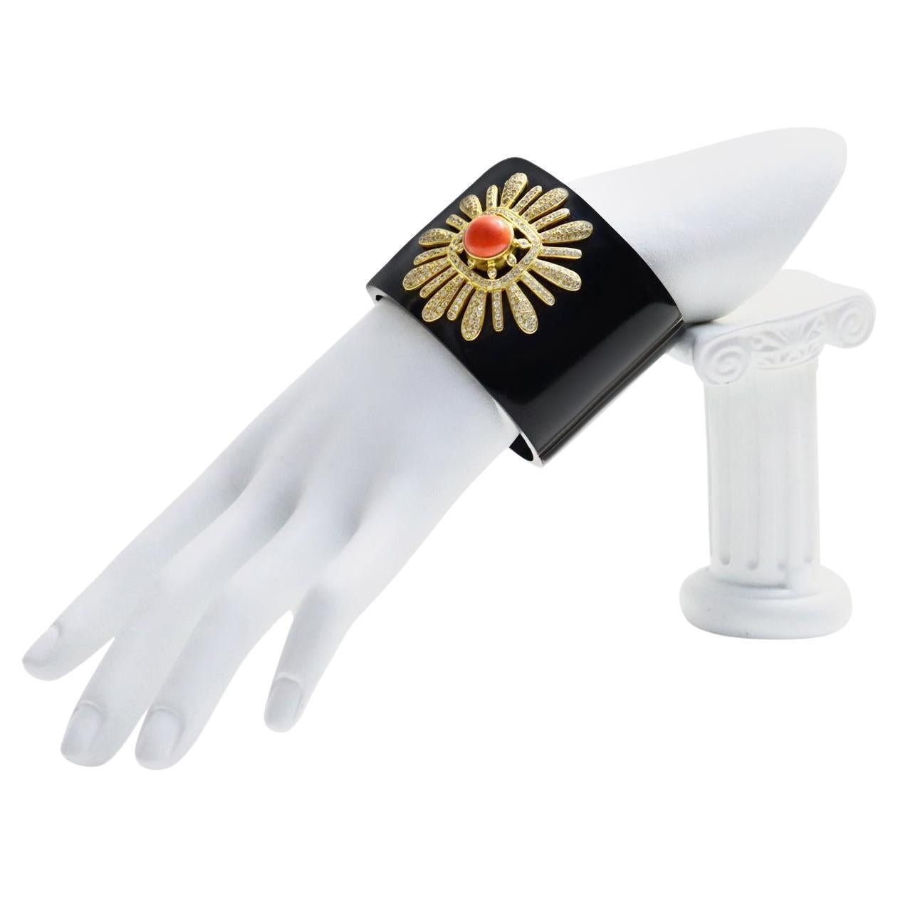 Vintage Resin Wide Diamante Faux Coral Cuff, Circa 1990s