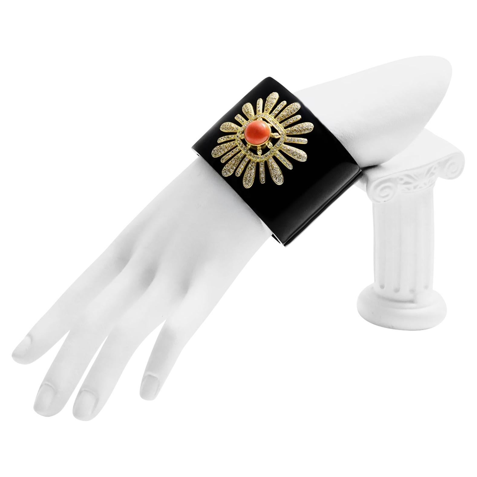 Vintage Resin Wide Diamante Faux Coral Cuff Bracelet, Circa 1990s