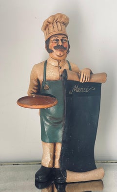Vintage Restaurant Display Menu Sign French Cook Figure