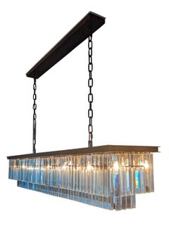 Vintage Restoration Hardware 1920s Odeon Rectangular Iron Crystal Chandelier 72"