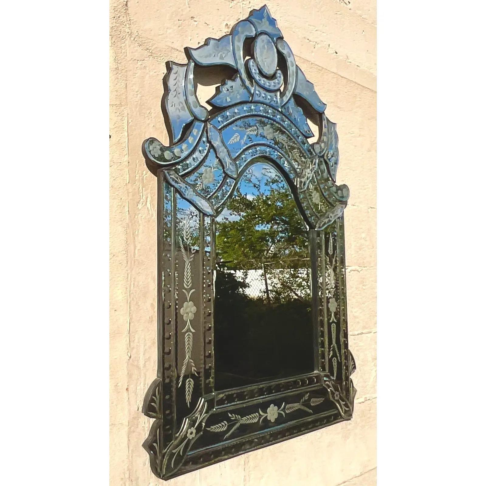 Vintage Restoration Hardware French Rococo Large Etched Mirror In Good Condition For Sale In west palm beach, FL