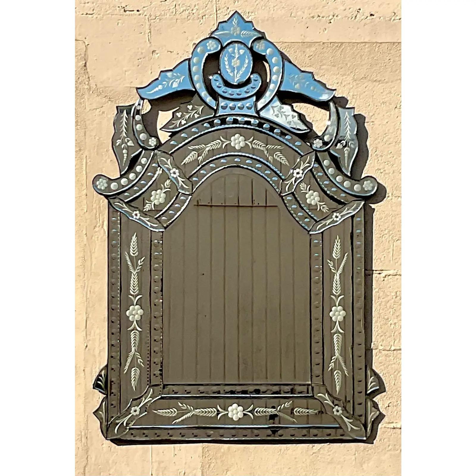 Vintage Restoration Hardware French Rococo Large Etched Mirror For Sale 2