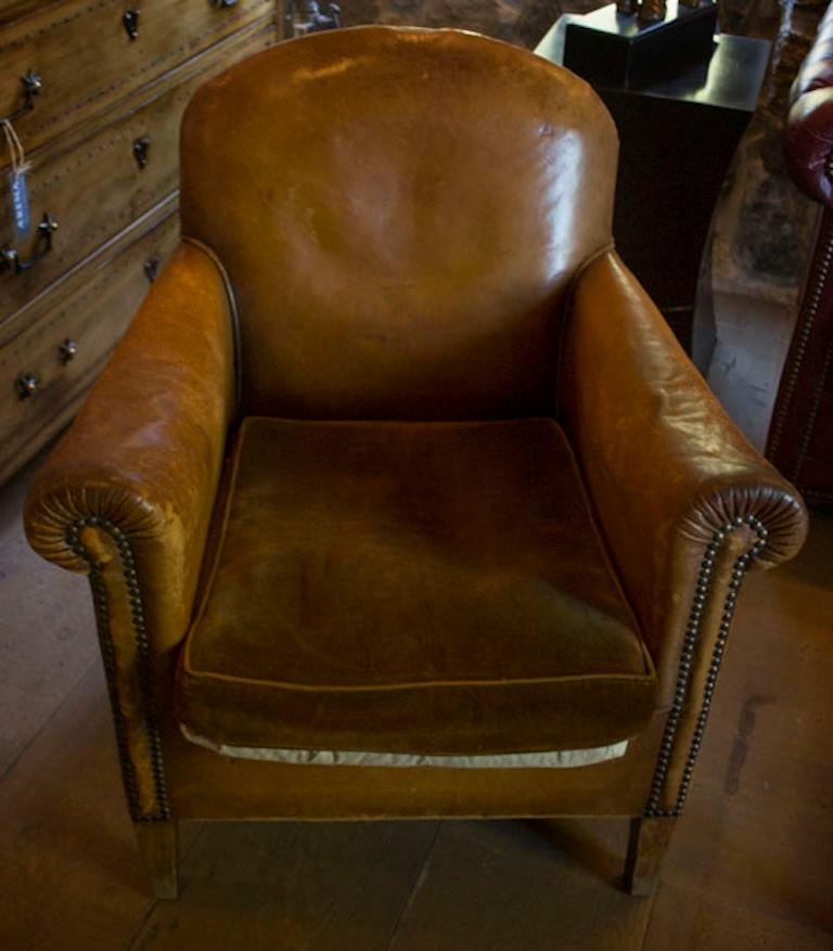 Contemporary Vintage Restoration Hardware Randolf Leather Chair For Sale
