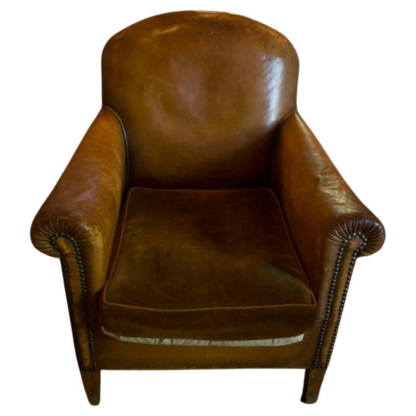 Vintage Restoration Hardware Randolf Leather Chair For Sale