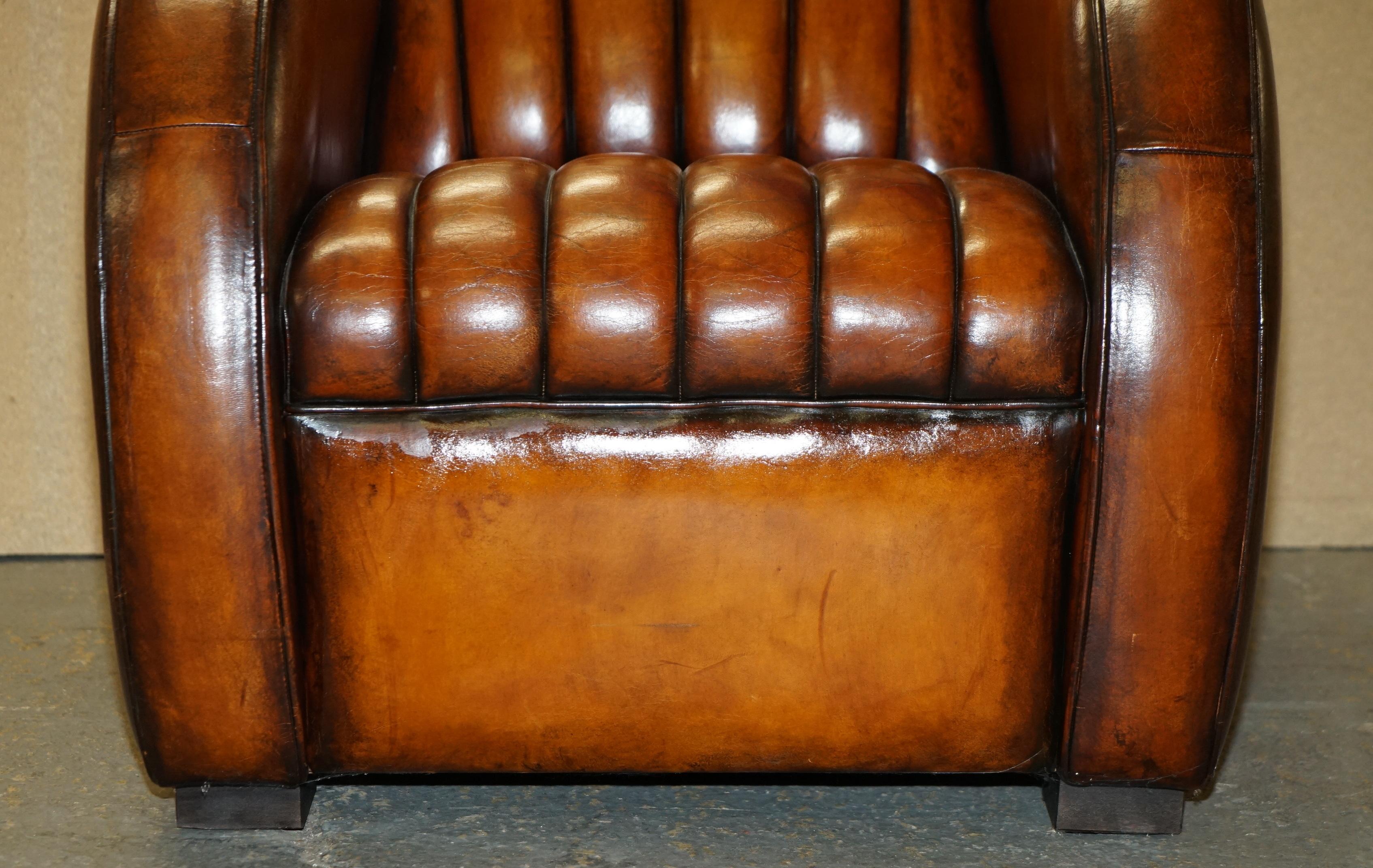 VINTAGE RESTORED 1966 MUSTANG CAR HAND DYED BROWN LEATHER ART DECO CLUB ARMCHAiR 2