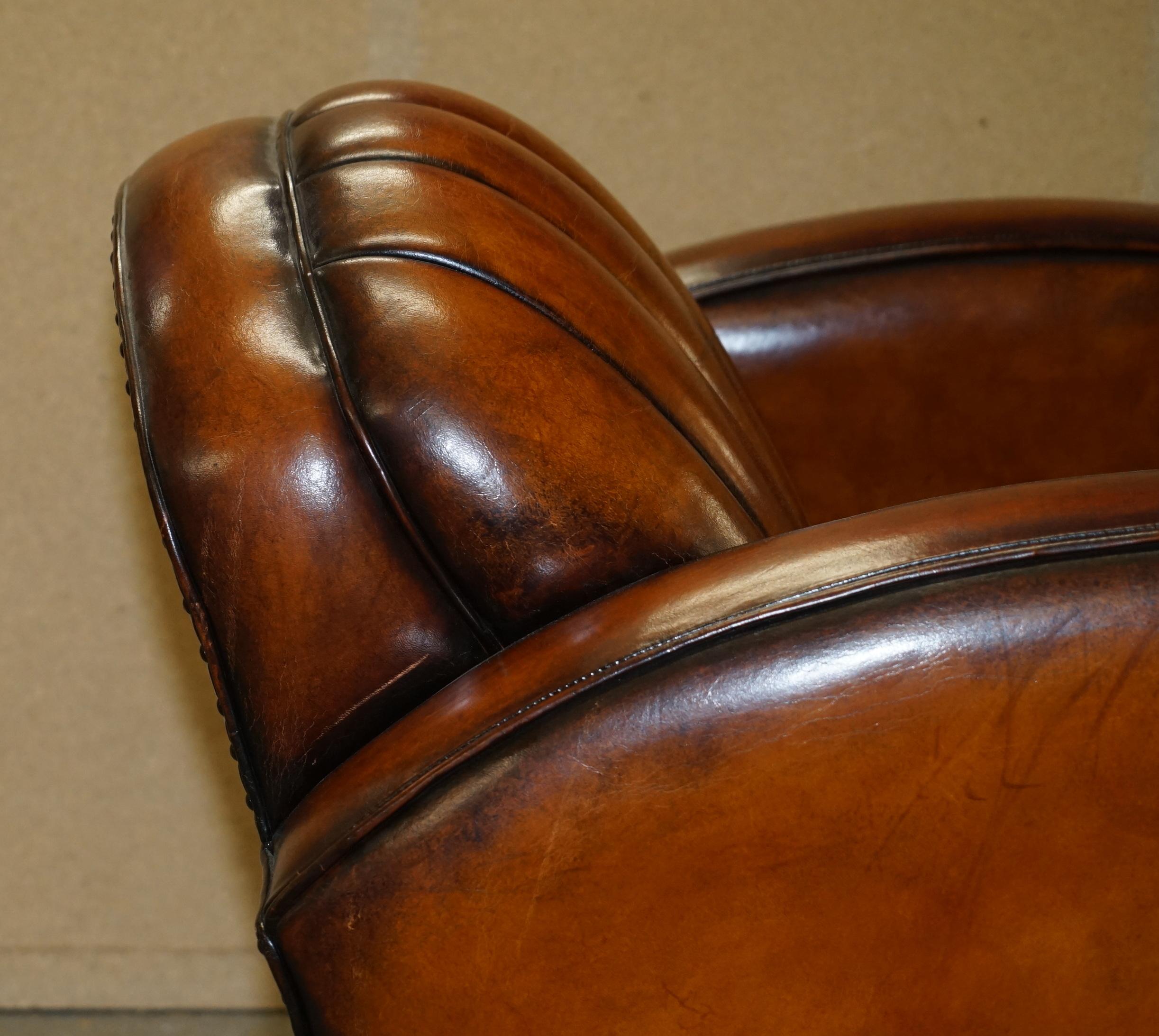 VINTAGE RESTORED 1966 MUSTANG CAR HAND DYED BROWN LEATHER ART DECO CLUB ARMCHAiR 5