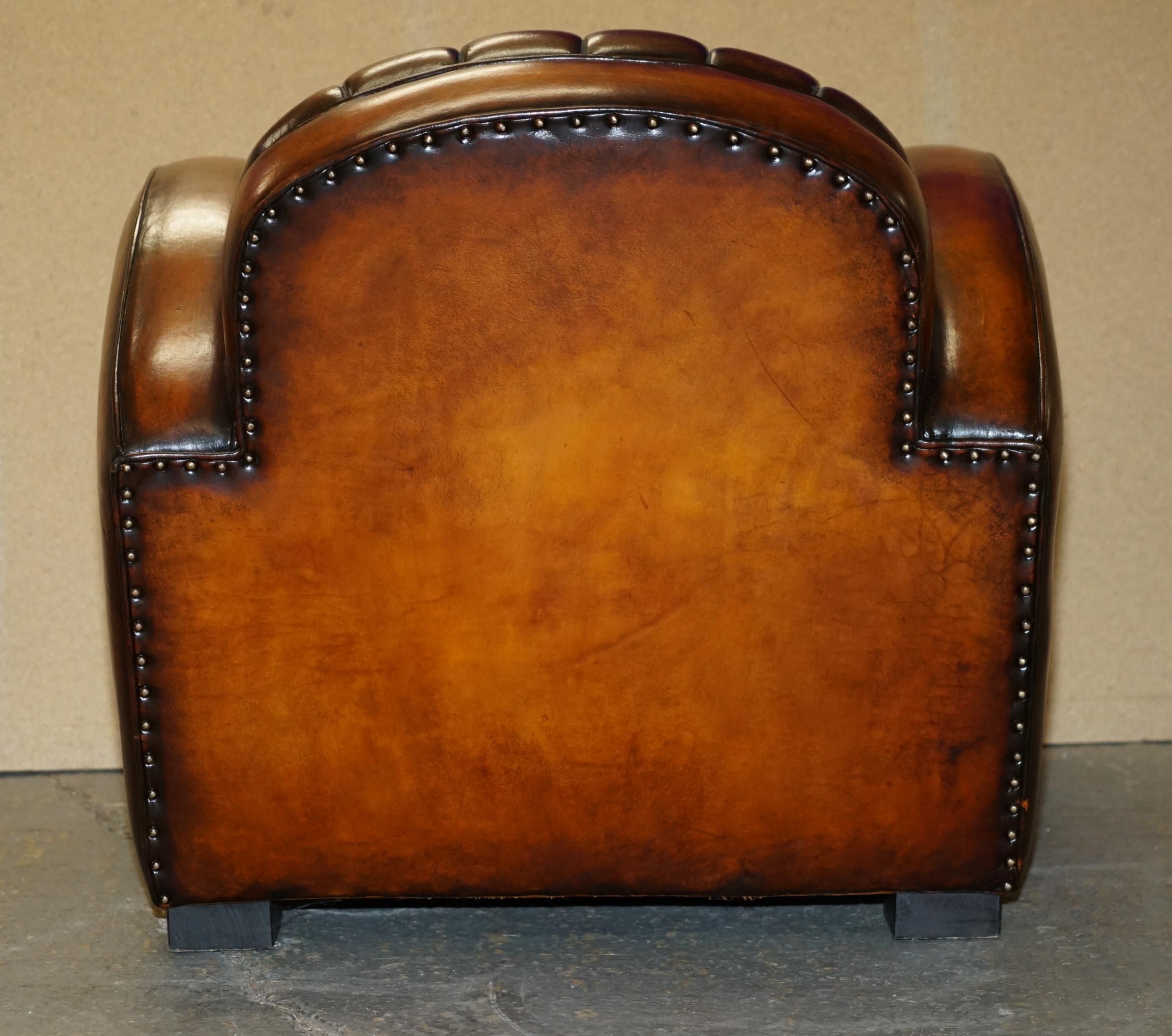 VINTAGE RESTORED 1966 MUSTANG CAR HAND DYED BROWN LEATHER ART DECO CLUB ARMCHAiR 5