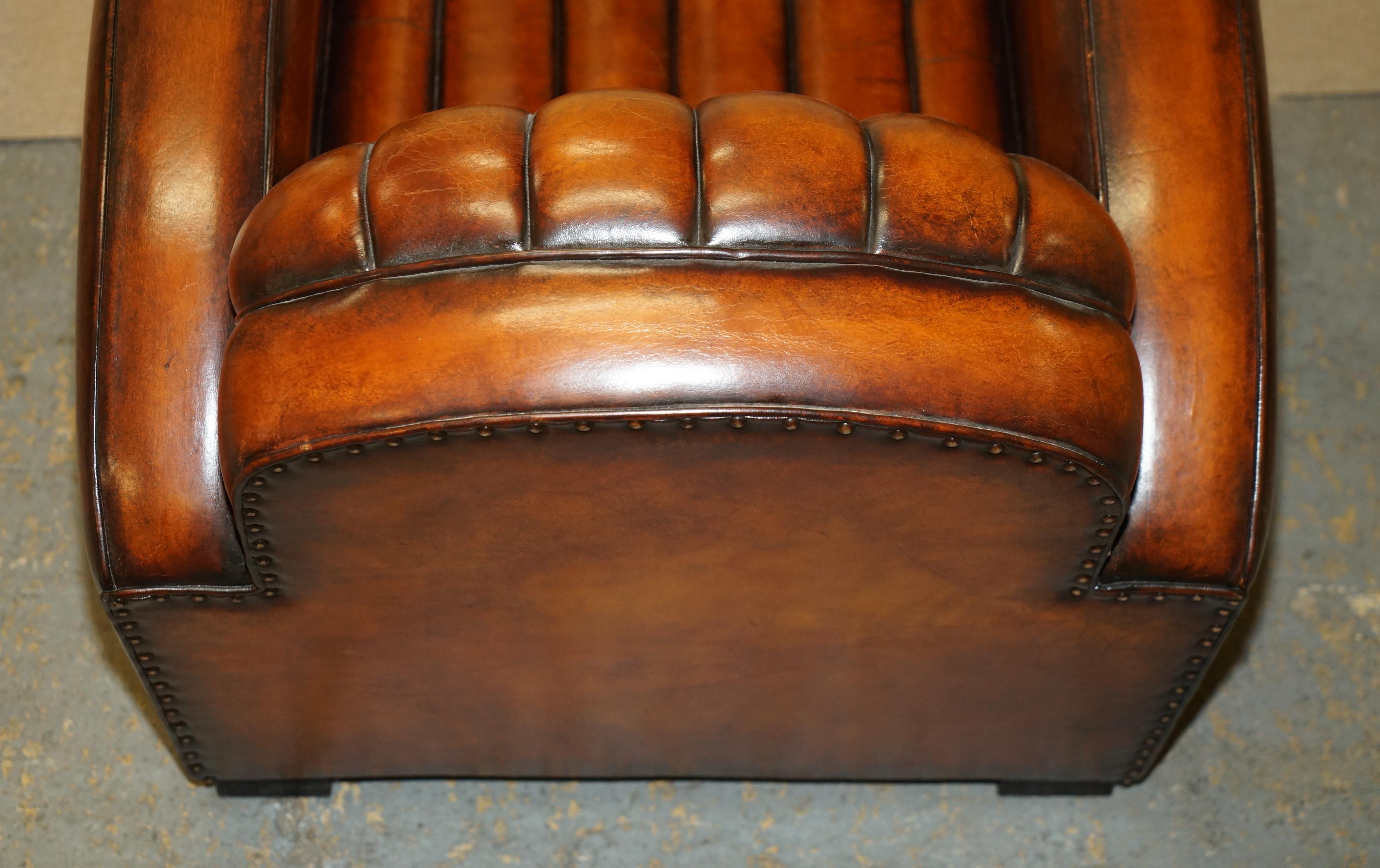 VINTAGE RESTORED 1966 MUSTANG CAR HAND DYED BROWN LEATHER ART DECO CLUB ARMCHAiR 6
