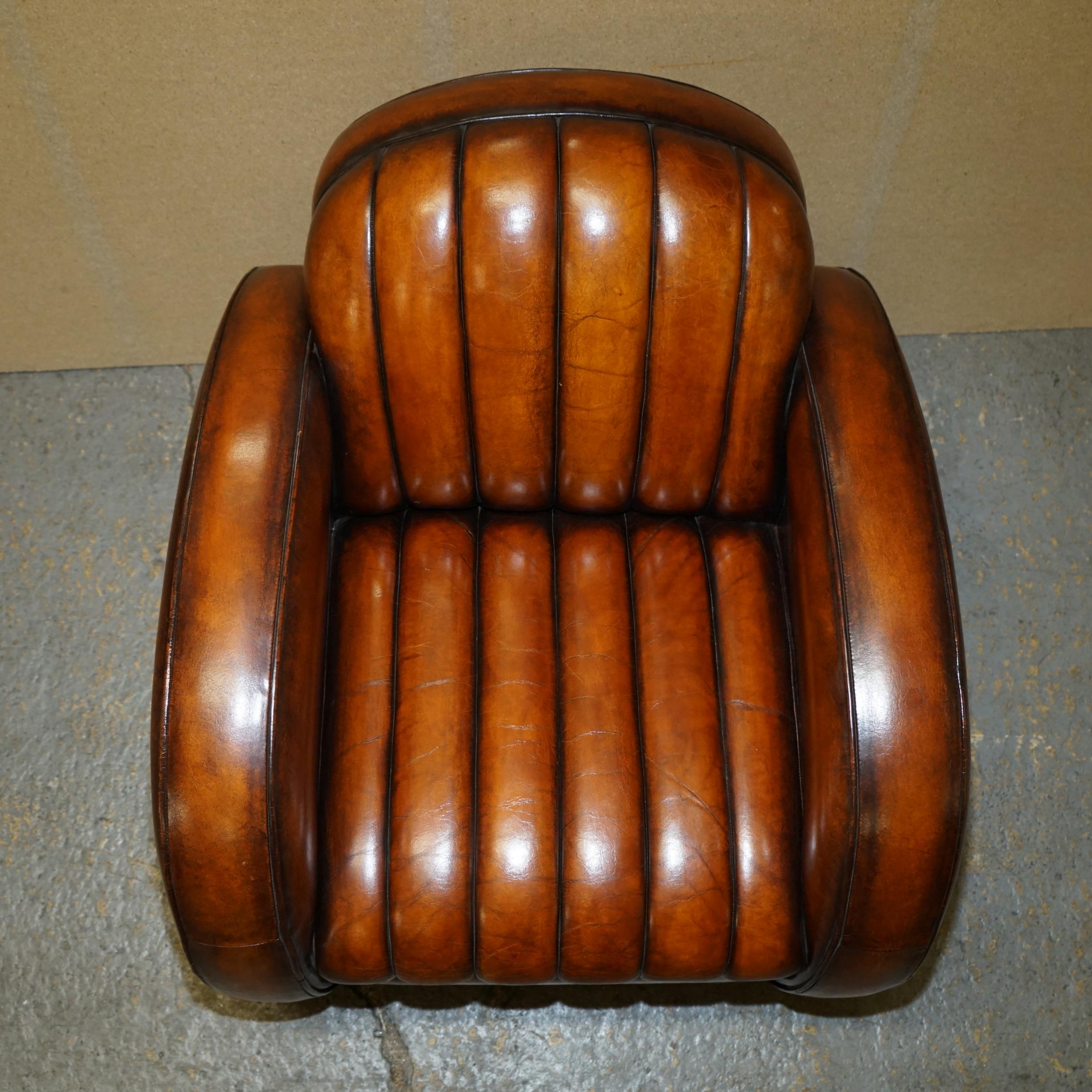 Hand-Crafted VINTAGE RESTORED 1966 MUSTANG CAR HAND DYED BROWN LEATHER ART DECO CLUB ARMCHAiR