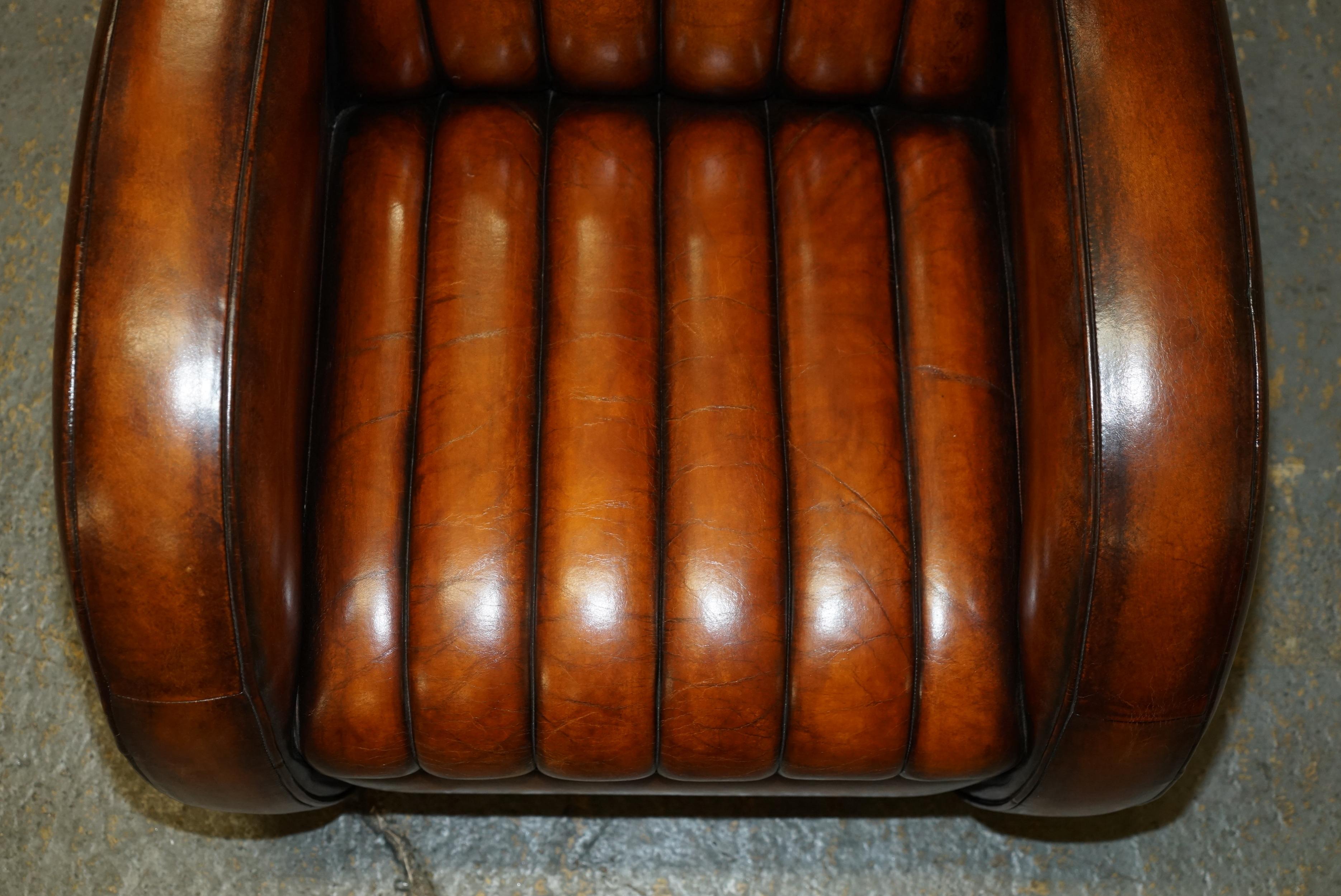 VINTAGE RESTORED 1966 MUSTANG CAR HAND DYED BROWN LEATHER ART DECO CLUB ARMCHAiR In Good Condition In West Sussex, Pulborough