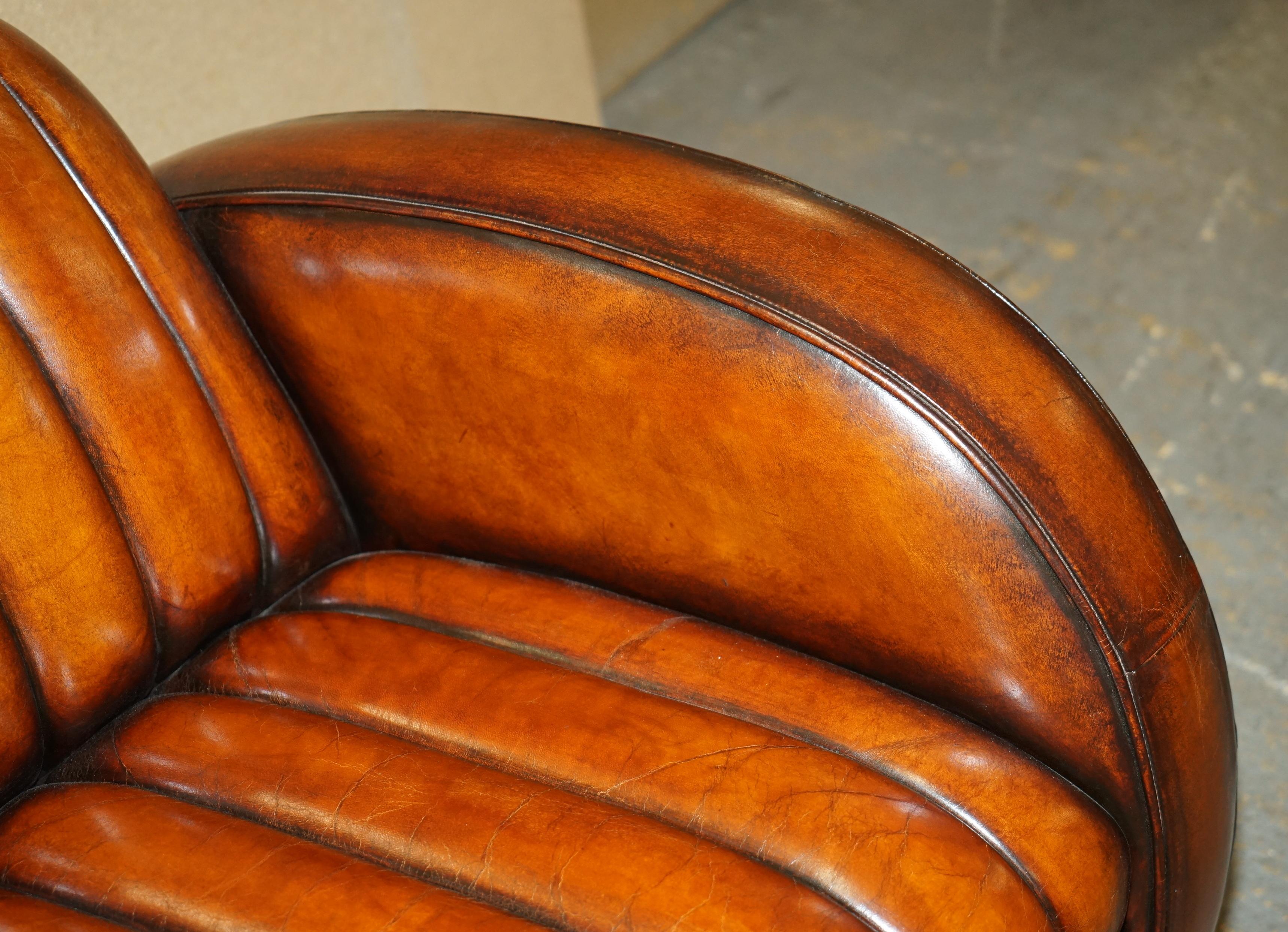 VINTAGE RESTORED 1966 MUSTANG CAR HAND DYED BROWN LEATHER ART DECO CLUB ARMCHAiR 1