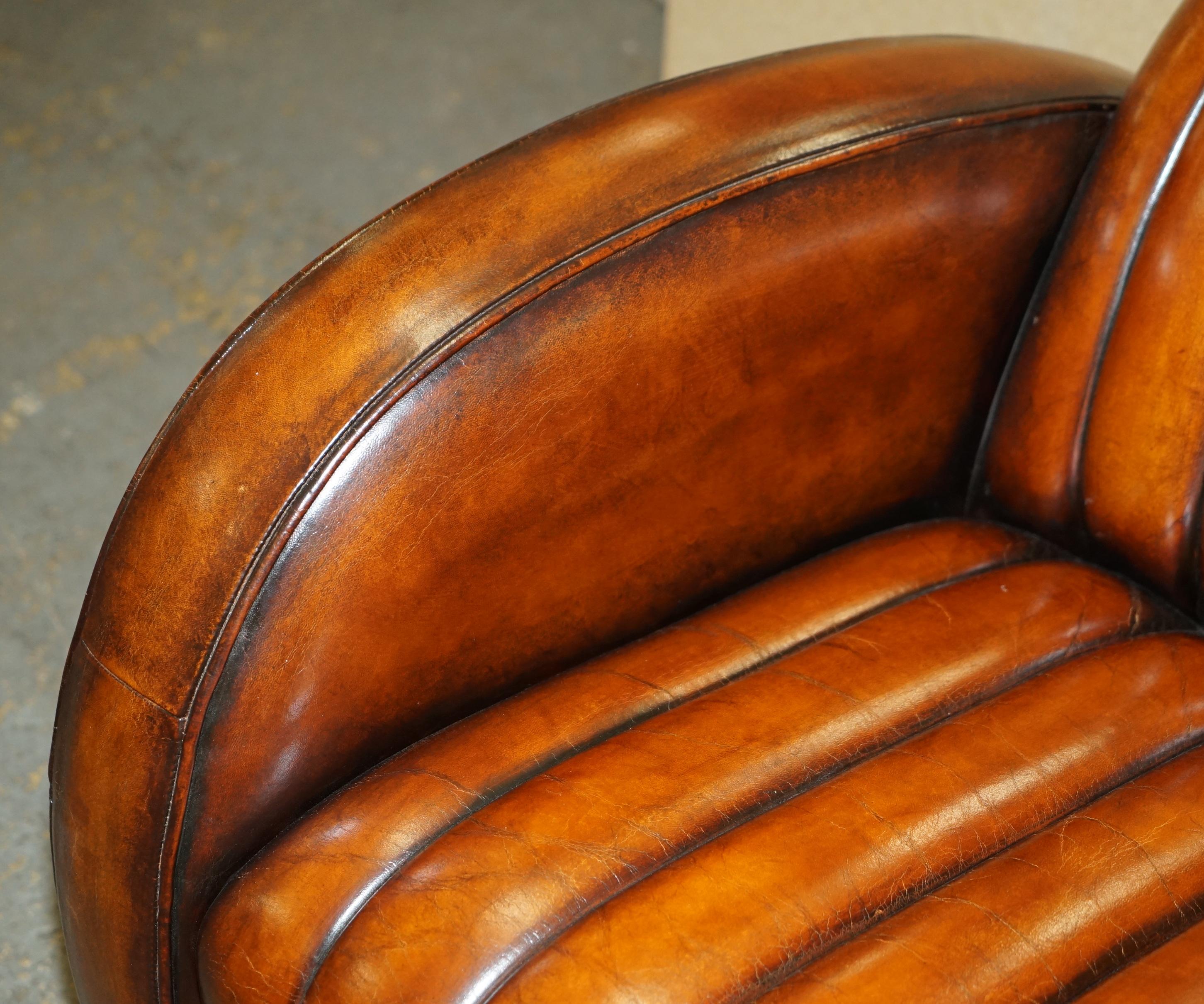 VINTAGE RESTORED 1966 MUSTANG CAR HAND DYED BROWN LEATHER ART DECO CLUB ARMCHAiR 2