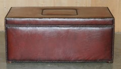 VINTAGE RESTORED ANTiQUE NAIL TACKED BORDEAUX LEATHER STEAMER STORAGE TRUNK