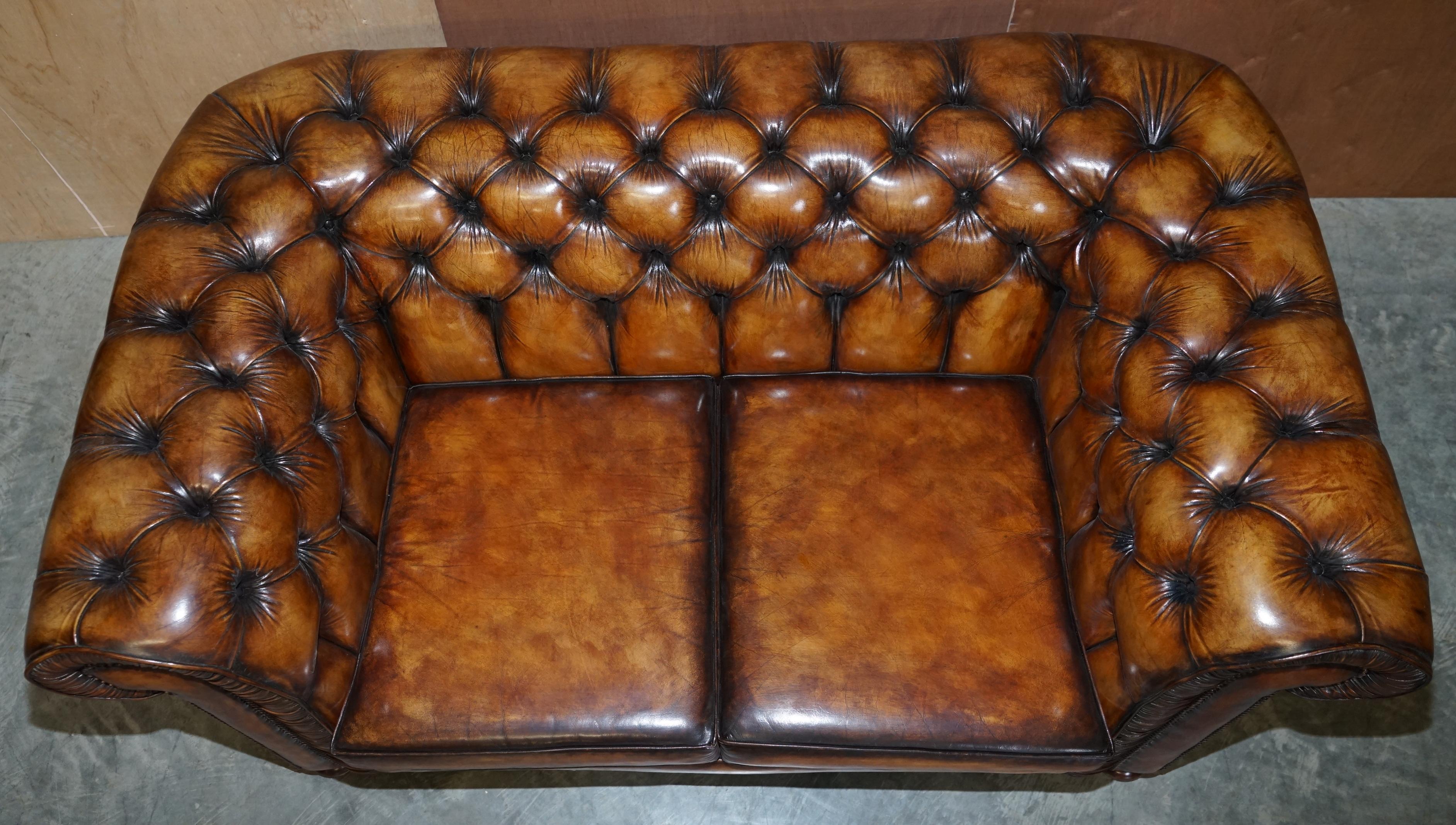 Vintage Restored Brown Leather Chesterfield Library Club Armchair & Sofa Suite 7