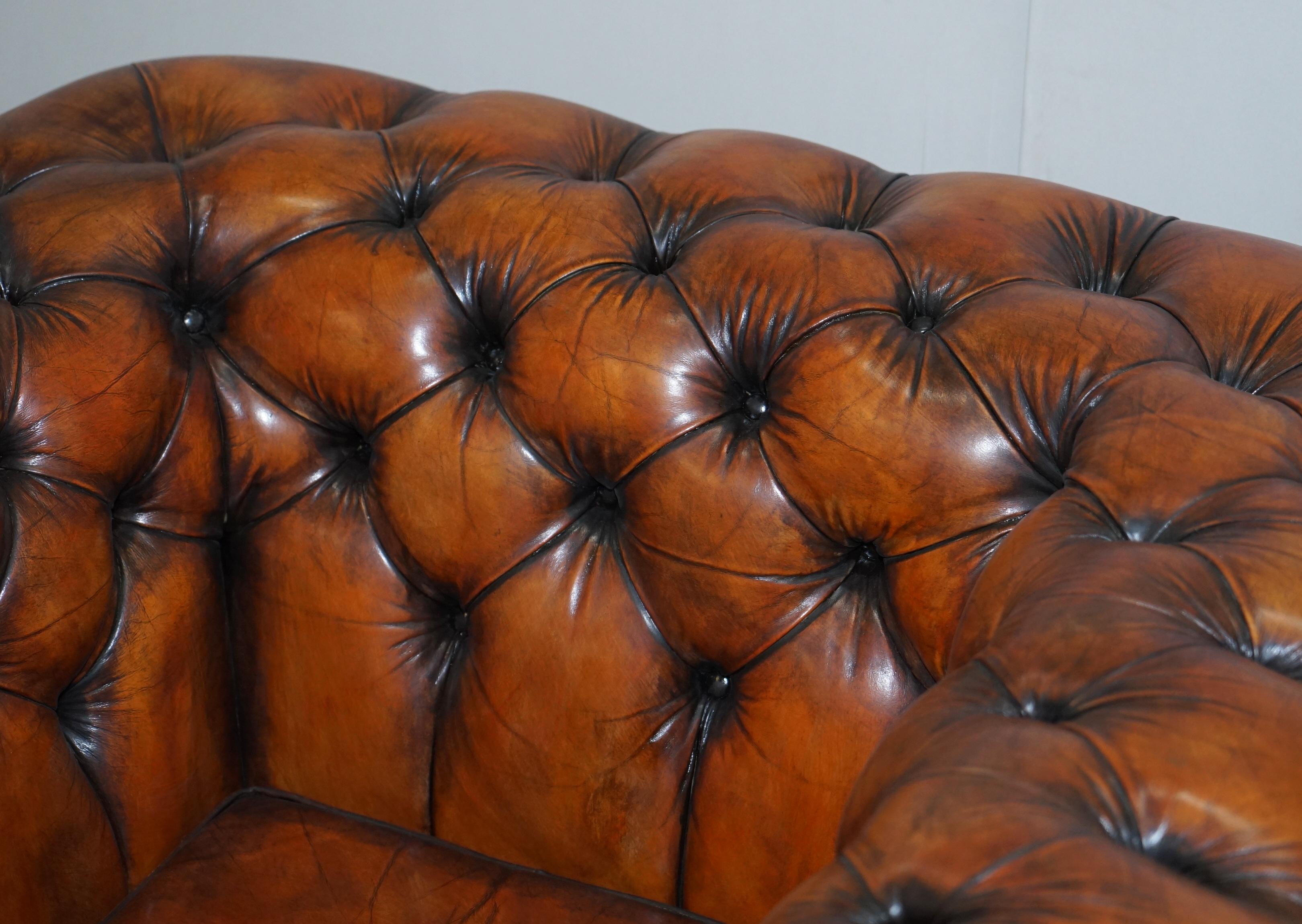 Vintage Restored Brown Leather Chesterfield Library Club Armchair and Sofa Suite 8
