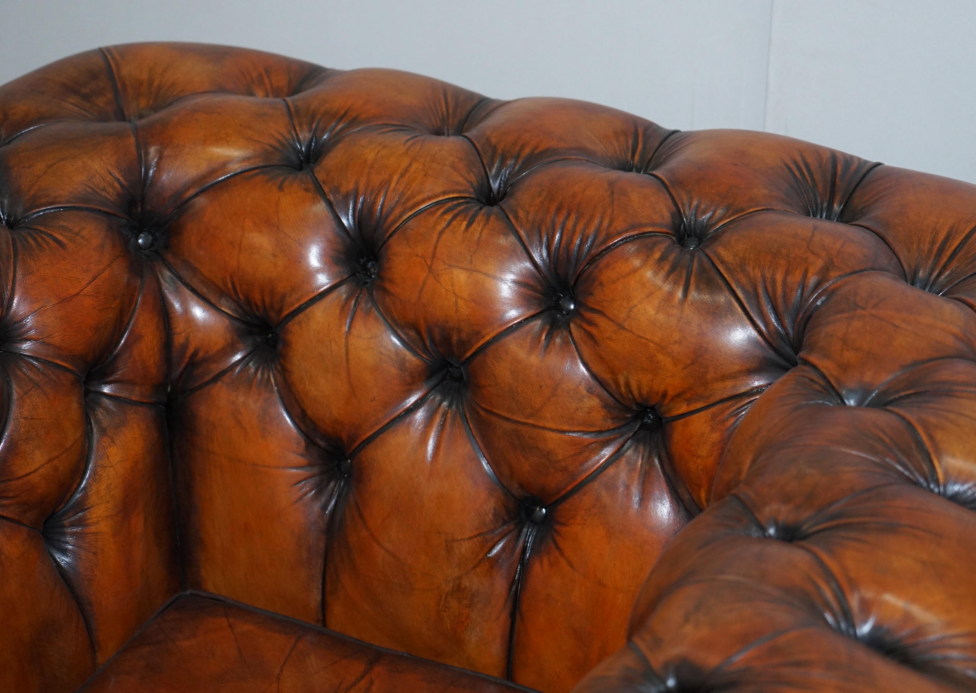 Vintage Restored Brown Leather Chesterfield Library Club Armchair and Sofa Suite 7