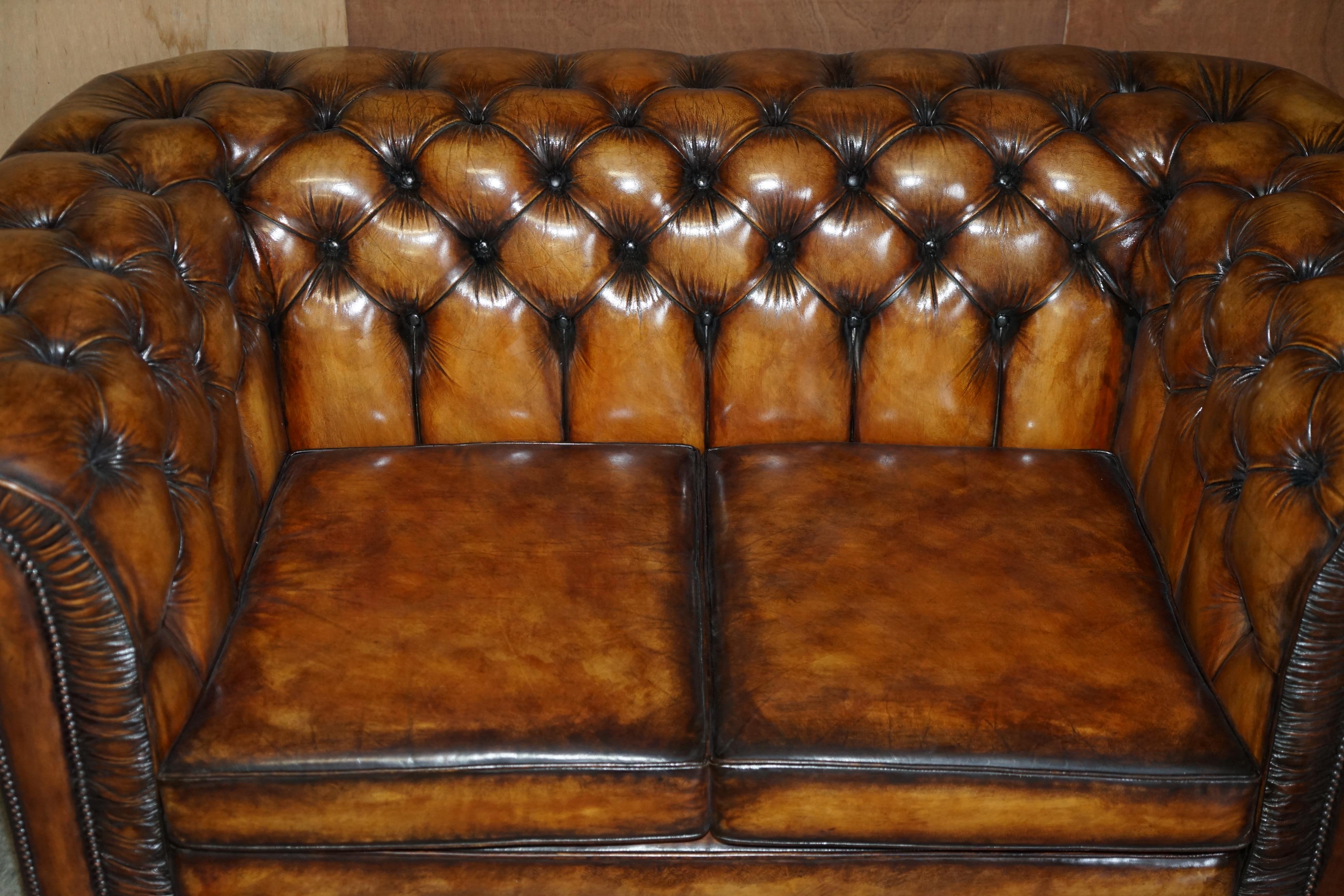 Vintage Restored Brown Leather Chesterfield Library Club Armchair & Sofa Suite 8