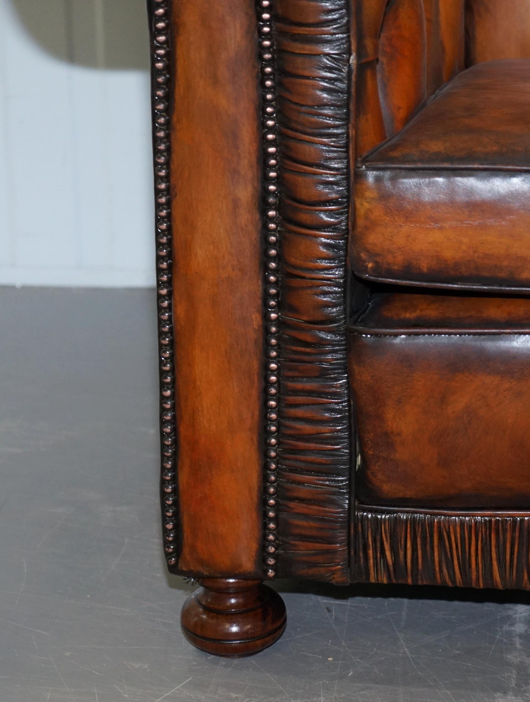 Vintage Restored Brown Leather Chesterfield Library Club Armchair and Sofa Suite 15