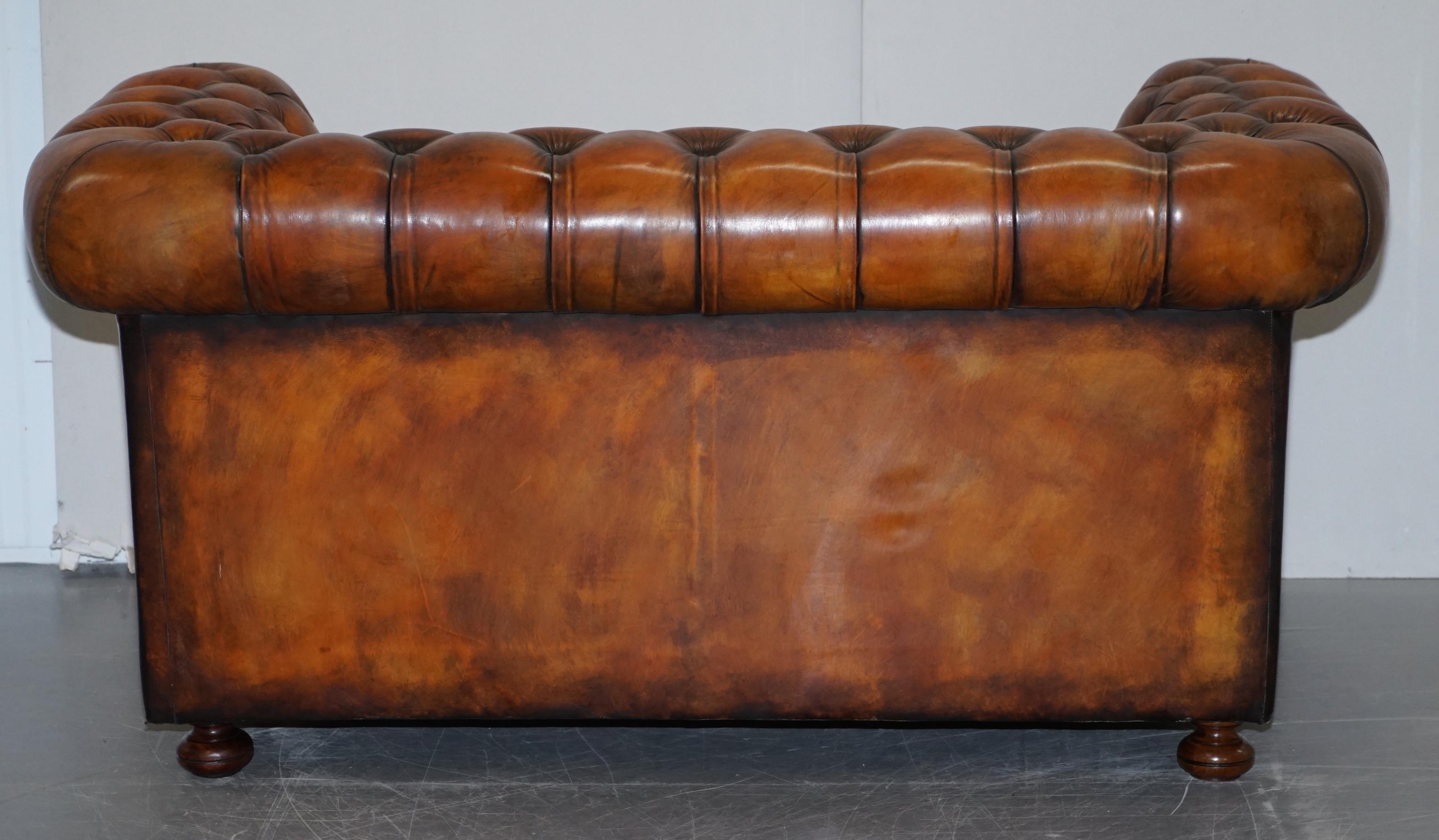 Vintage Restored Brown Leather Chesterfield Library Club Armchair and Sofa Suite 4