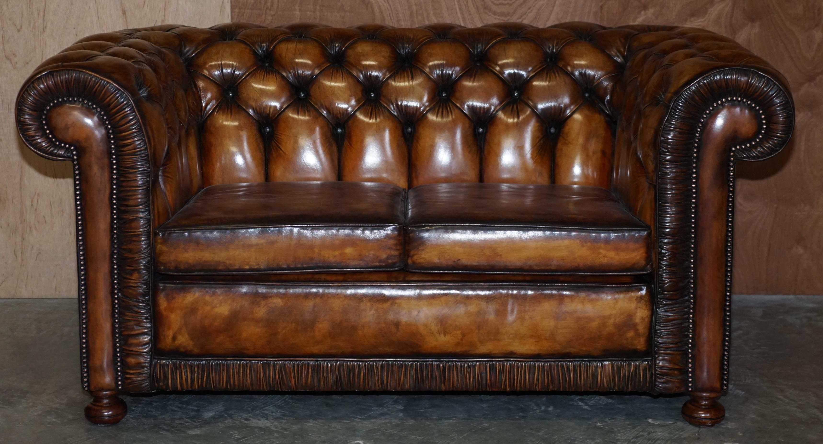Vintage Restored Brown Leather Chesterfield Library Club Armchair & Sofa Suite 4