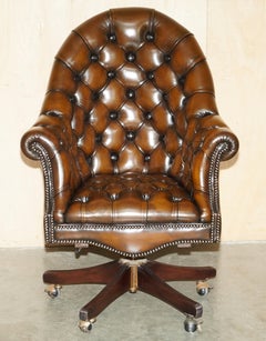 ViNTAGE RESTORED BROWN LEATHER GODFATHER DIRECTOR'S CAPTAINS CHESTERFIELD CHAIR
