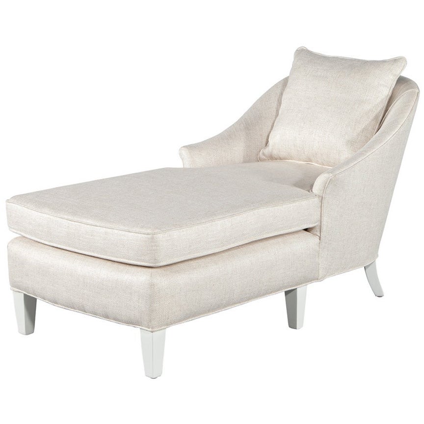 Restaurierte Chaiselongue aus cremefarbenem Leinen im Vintage-Stil
