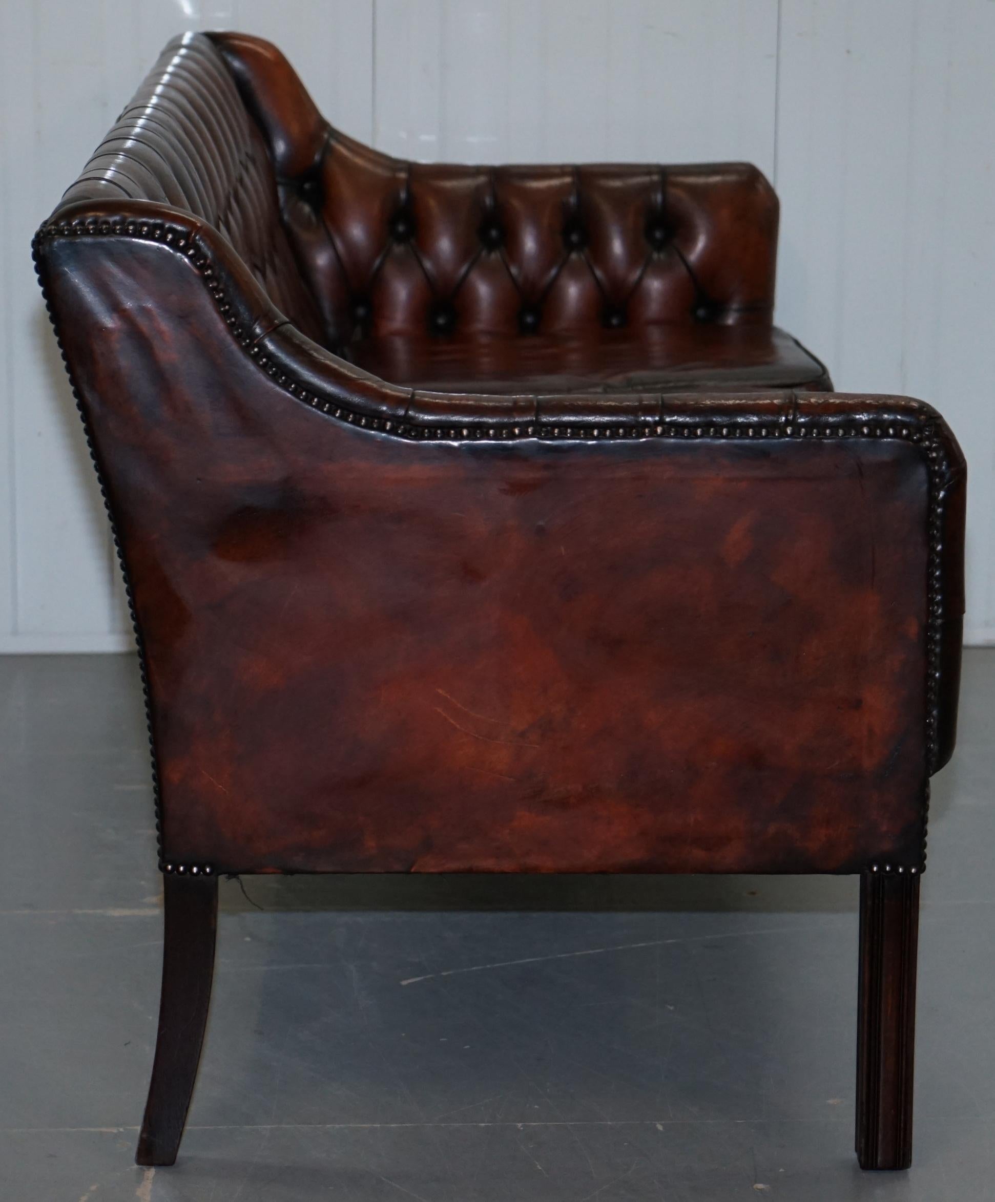 Vintage Restored Chesterfield Brown Leather Gun Suite 3-Seat Sofa and Armchair 6