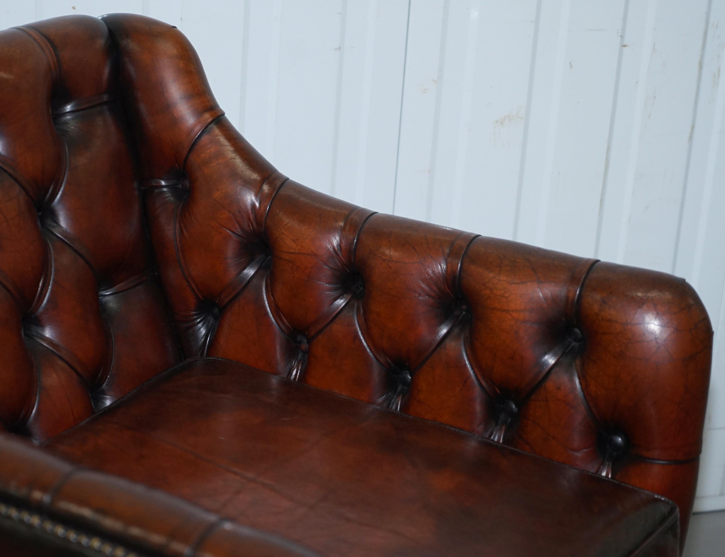 Vintage Restored Chesterfield Brown Leather Gun Suite 3-Seat Sofa and Armchair 14
