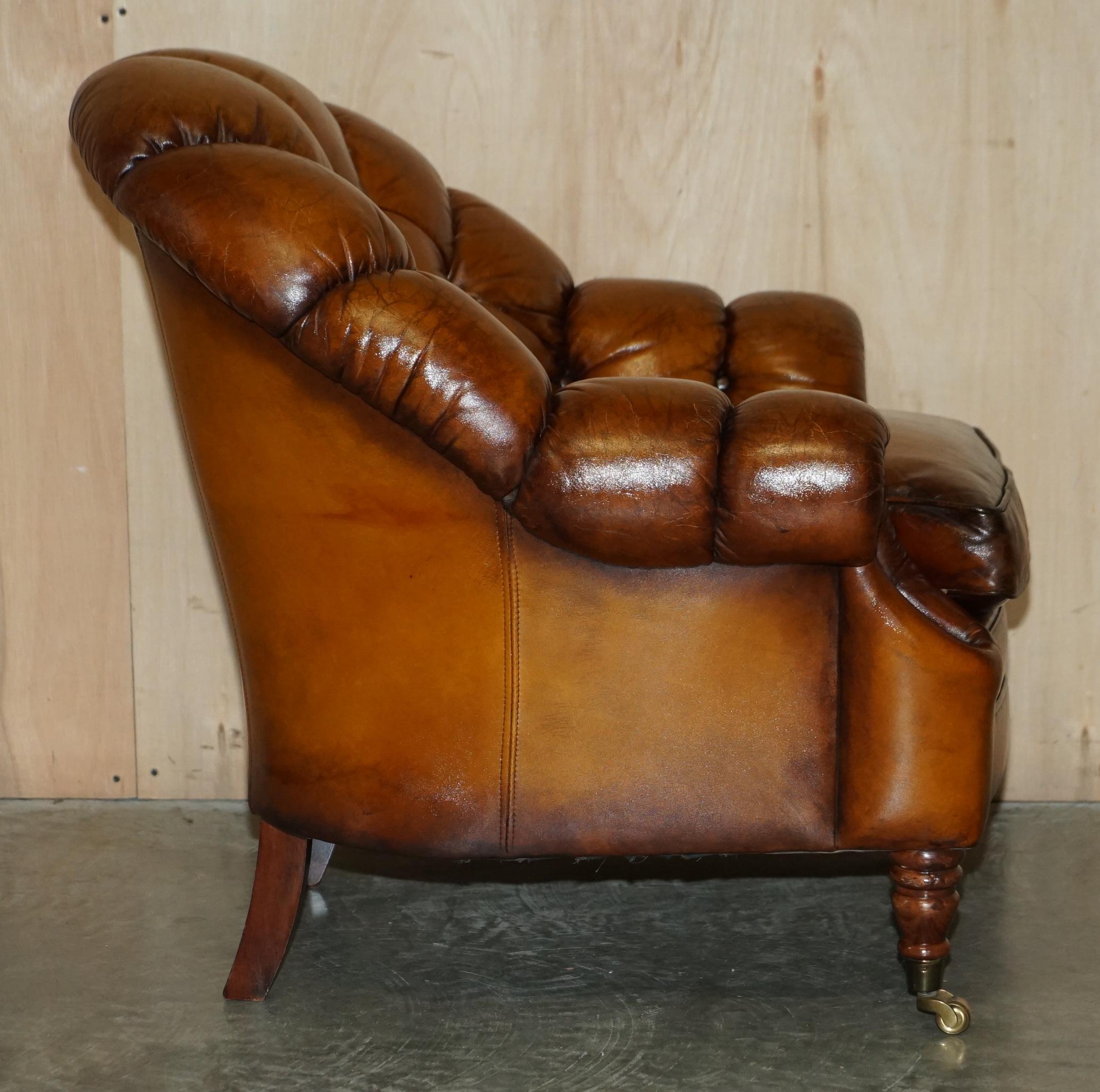 Vintage Restored Chesterfield Club Armchair & Footstool Hand Dyed Brown Leather 7