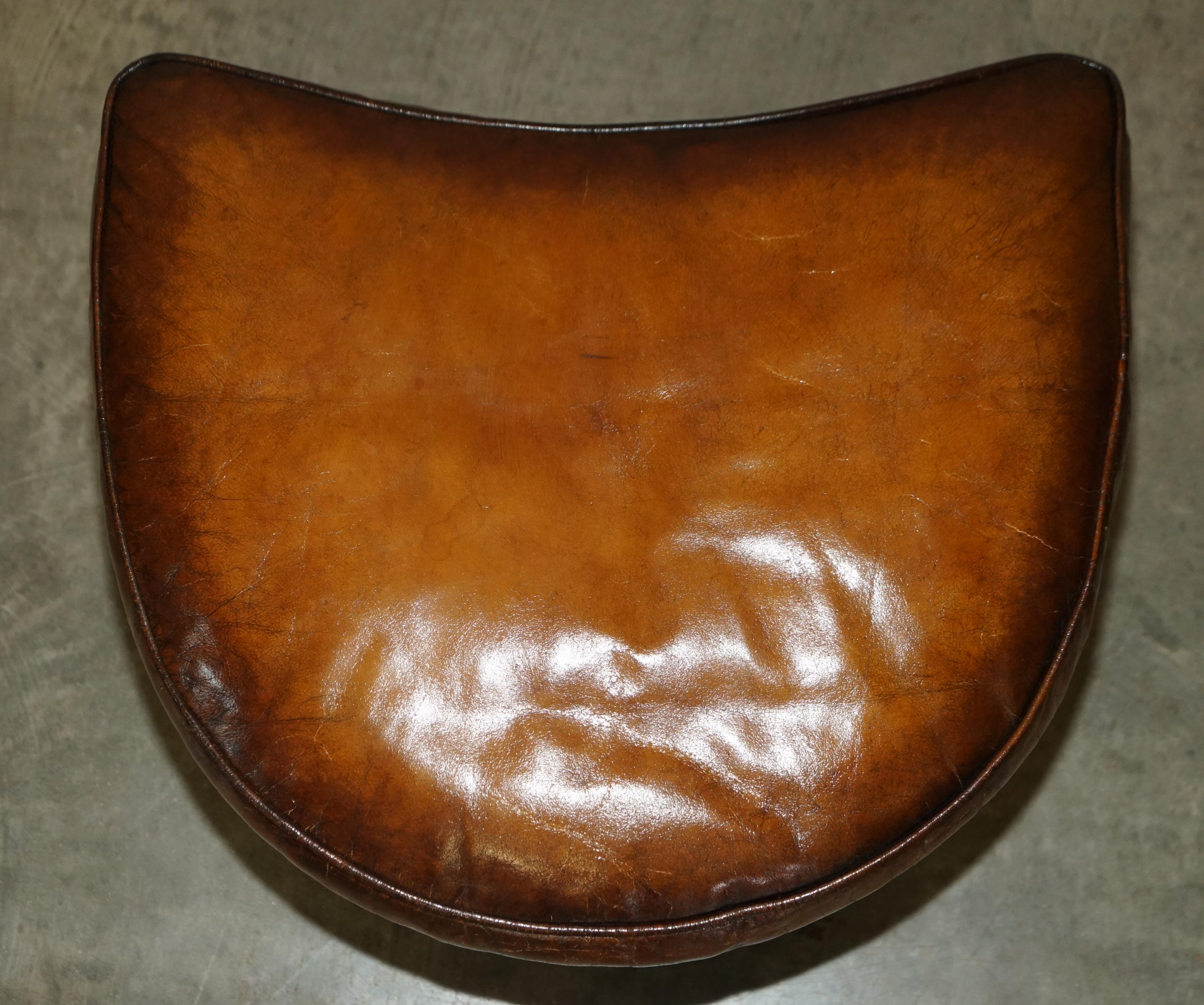 Vintage Restored Chesterfield Club Armchair & Footstool Hand Dyed Brown Leather 12