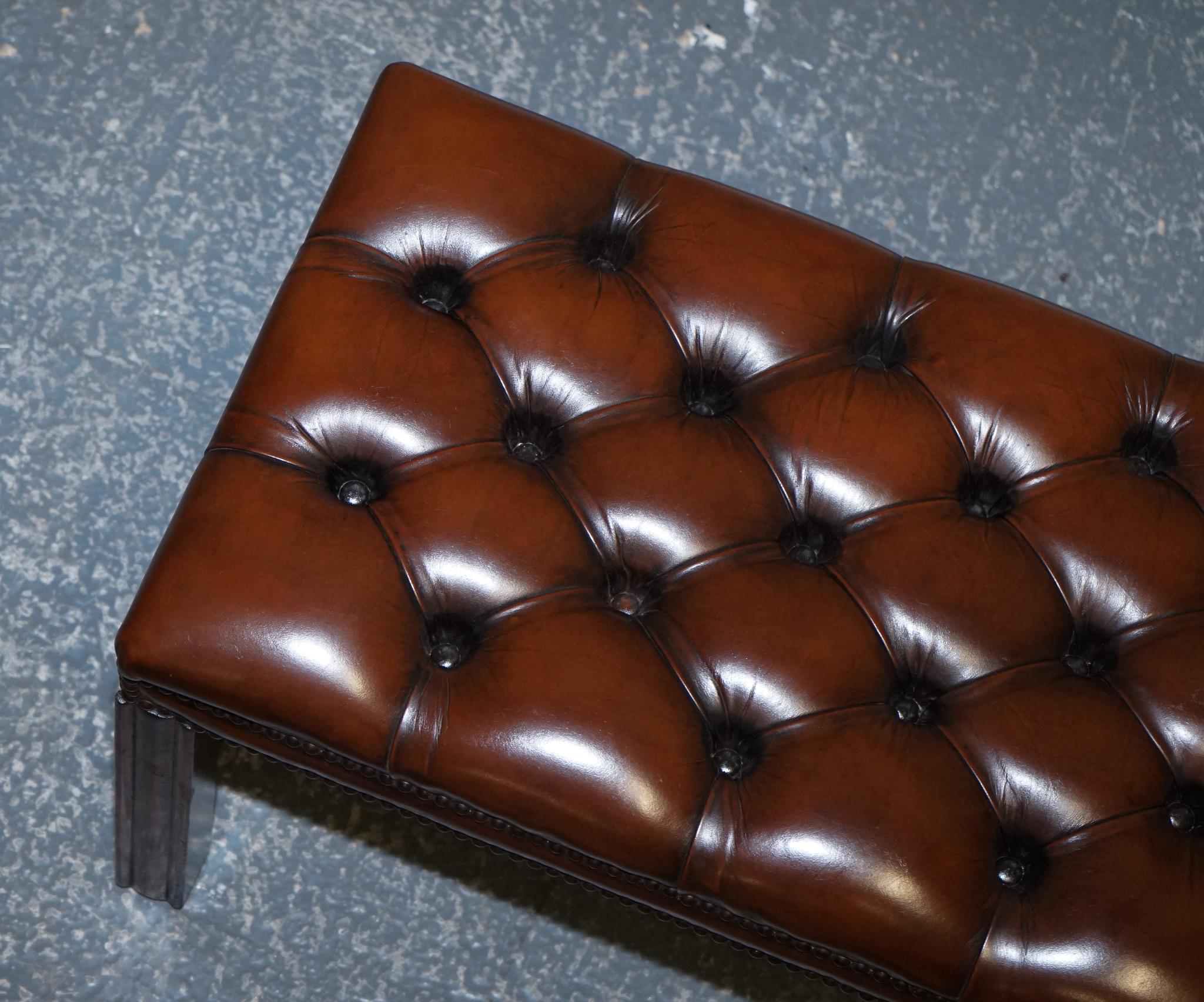 VINTAGE RESTORED CHESTERFiELD HAND DYED BROWN LEATHER TUFFED FOOTSTOOL (1/2) For Sale 6