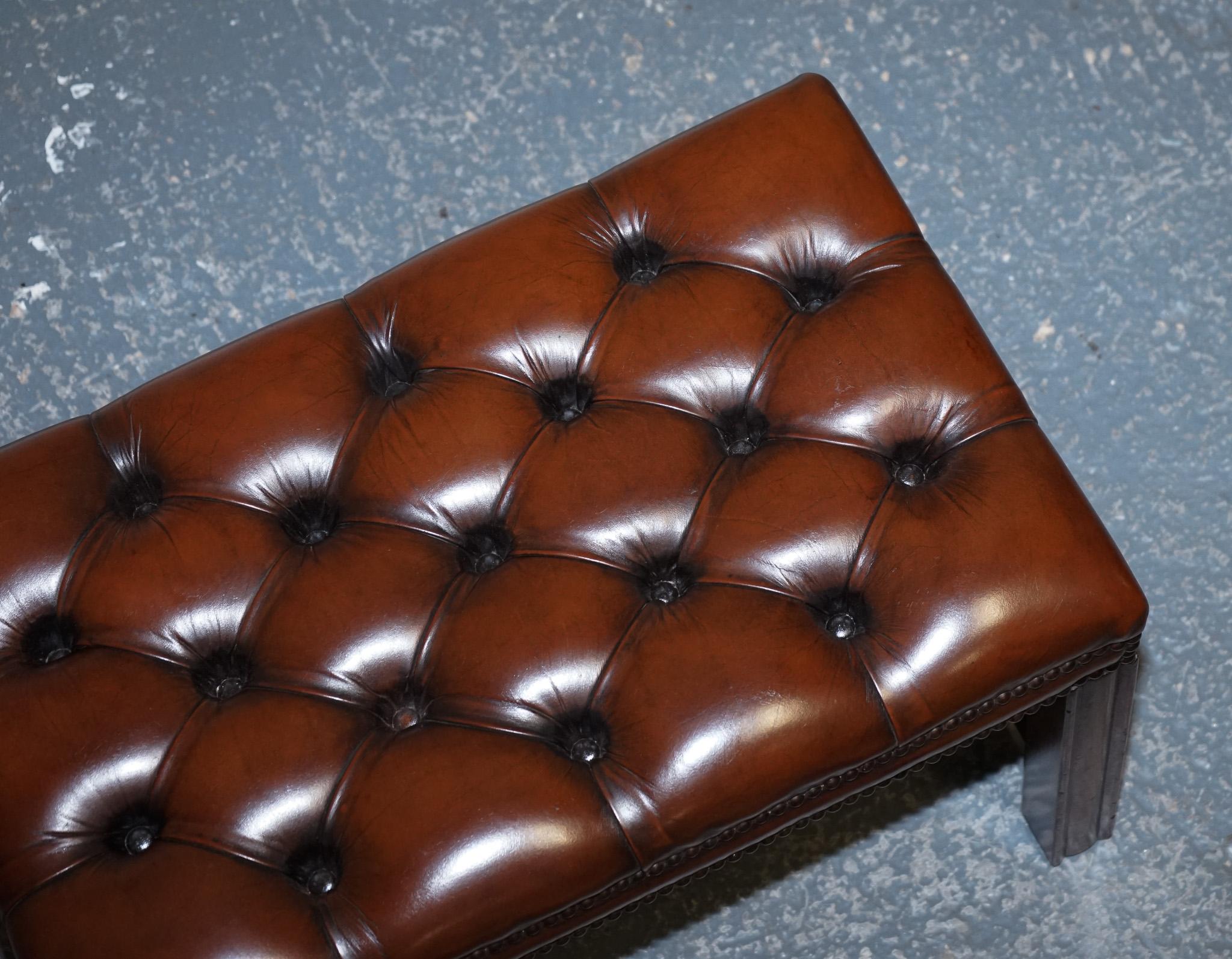 VINTAGE RESTORED CHESTERFiELD HAND DYED BROWN LEATHER TUFFED FOOTSTOOL (1/2) For Sale 7