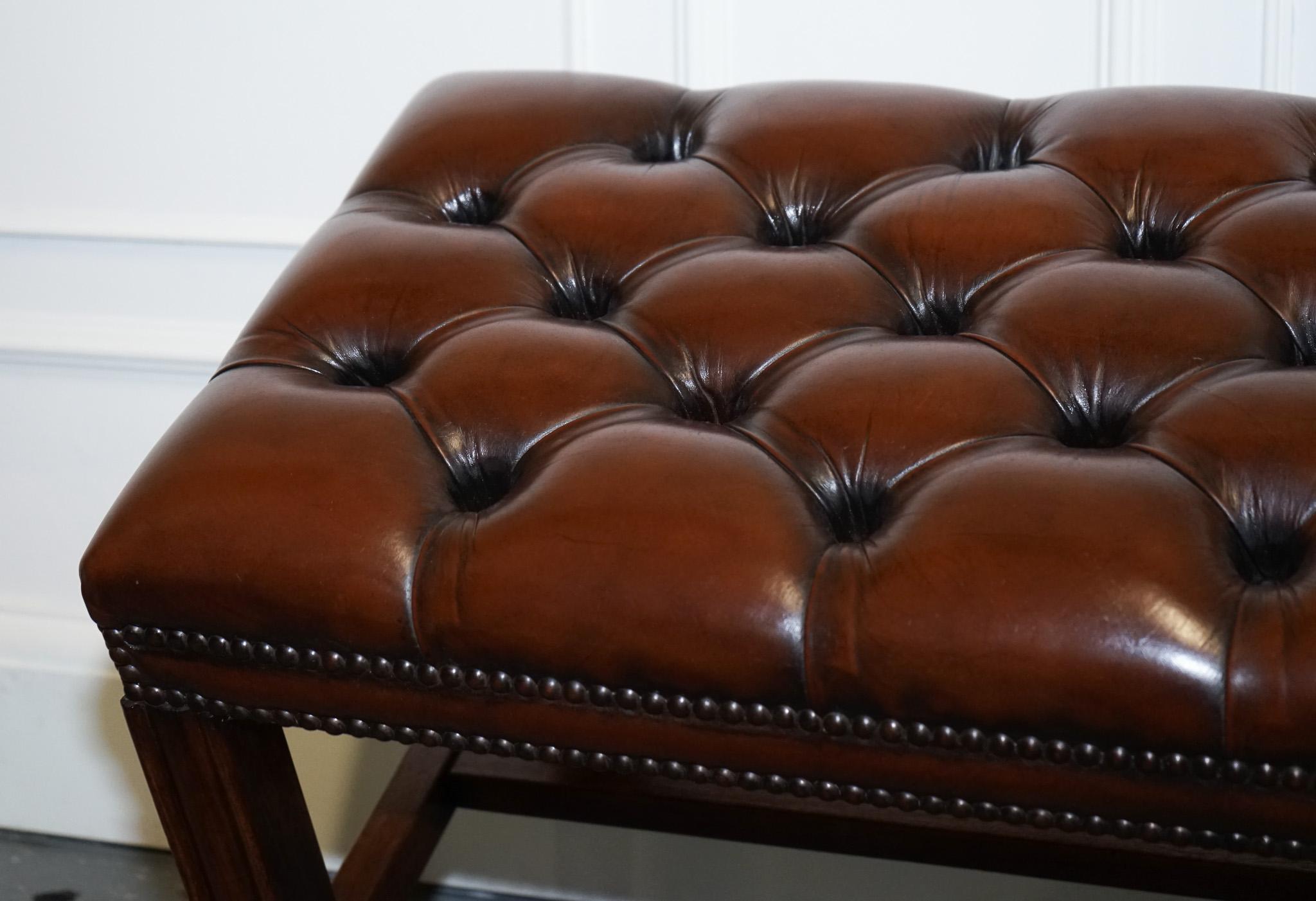 VINTAGE RESTORED CHESTERFiELD HAND DYED BROWN LEATHER TUFFED FOOTSTOOL (1/2) For Sale 9