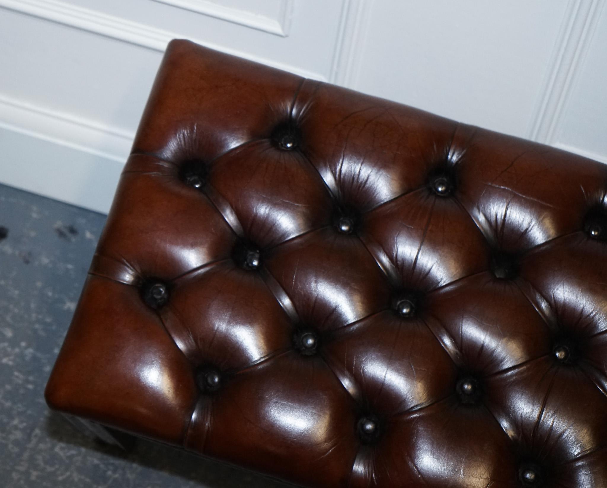 VINTAGE RESTORED CHESTERFiELD HAND DYED BROWN LEATHER TUFFED FOOTSTOOL (2/2) For Sale 1