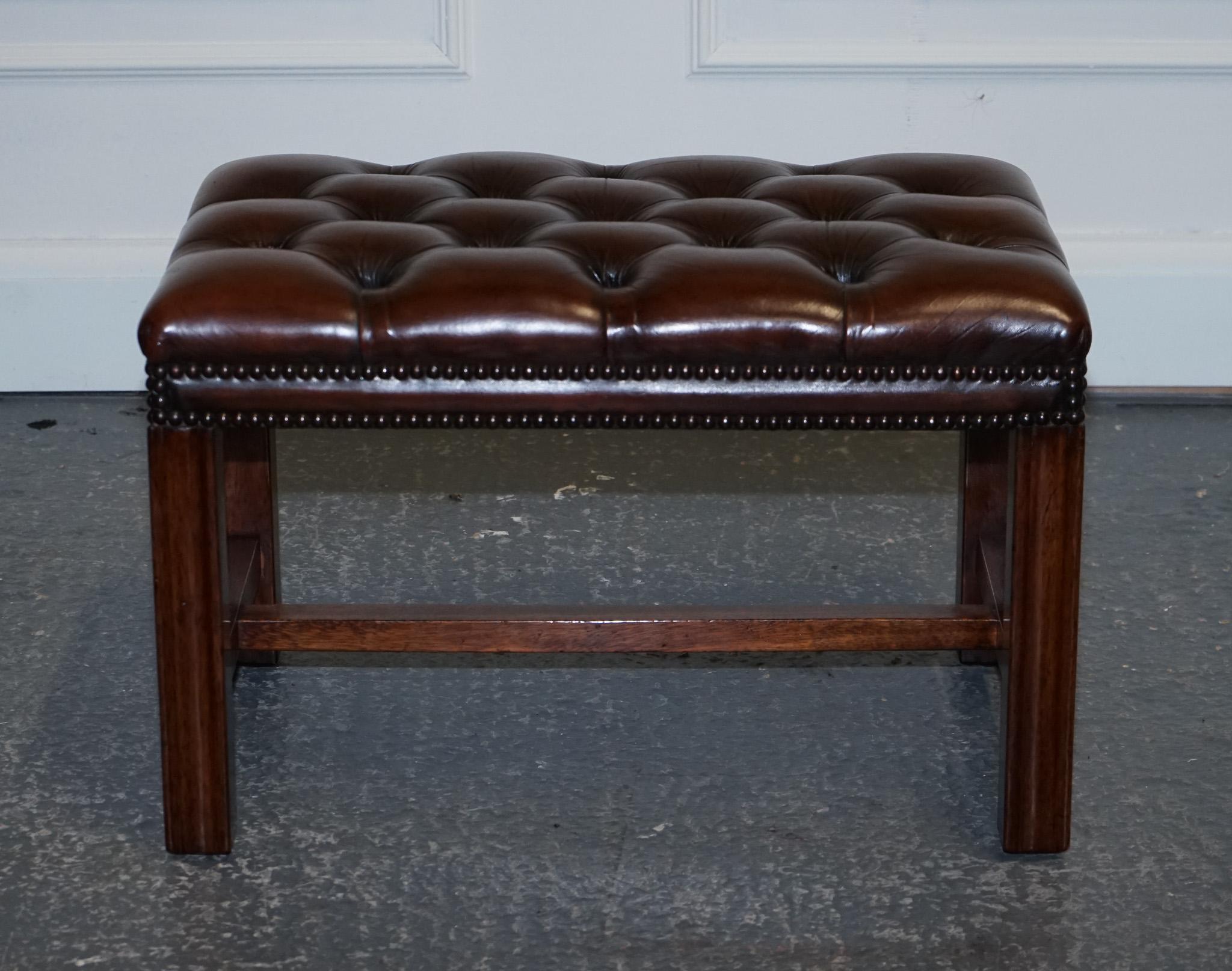 
We are delighted to offer for sale this Gorgeous Vintage Georgian Style Hand Dyed Leather Tuffed Footstool.

A very good looking and well made stool, it has been hand dyed this nice whiskey brown colour, the leather is held in place with vintage