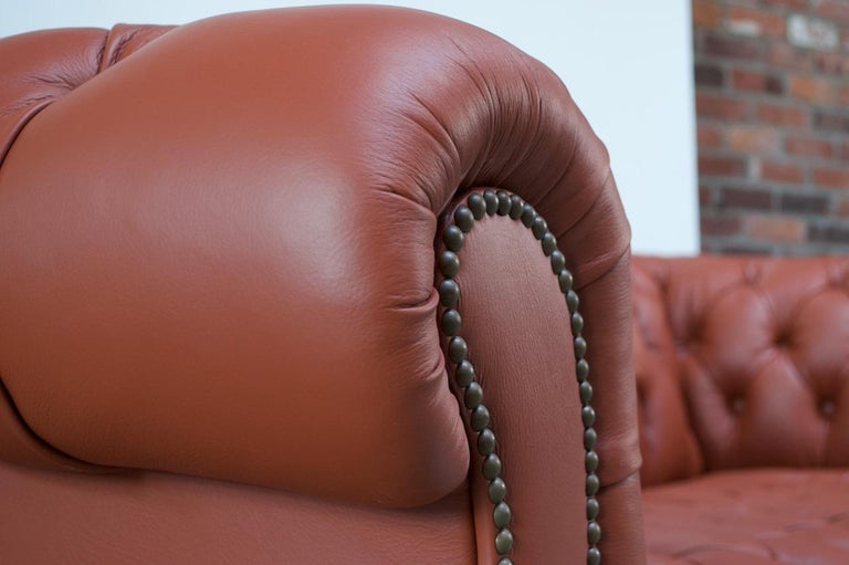 Vintage Restored English Leather Chesterfield Sofa For Sale 13